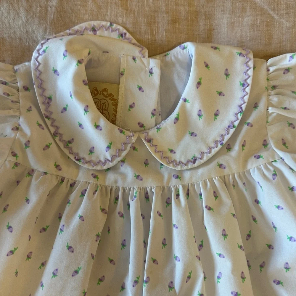 The Beaufort Bonnet Company White and Purple Kids Dress